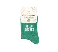 Chaussettes - Femme - Vert avec paillettes - Hello Bitches - Taille 36/42 - Humour - Cadeau