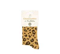STC Chaussettes courtes paillettes jaune léopard Femme Taille 36/42