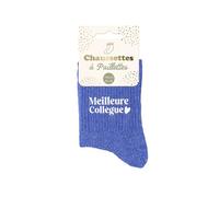 STC Chaussettes Meilleure collègue Femme Bleu avec paillettes Taille 36/42 Cadeau Humour