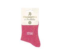 STC Chaussettes Femme Têtue – Rose à paillettes – Taille 36/42 – Cadeau humour