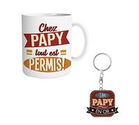 STC, Coffret cadeau mug + porte clés - Chez Papy tout est permis - Papy en Or