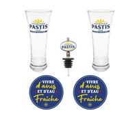 Coffret de 2 Verres à Pastis - STC - Modèle - Bleu - Verres en verre - Dessous de verre en liège