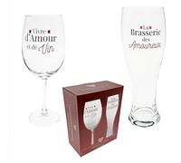 STC - COFFRET DUO VERRES VIN BIÈRE TRINQUONS À L'AMOUR