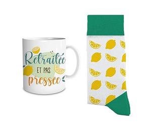 STC Coffret Mug et Chaussettes Assorties - Retraitée et Pas Pressée