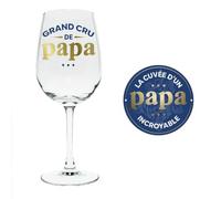 STC, Coffret vin - La cuvée de Papa Composé d'un Dessous de Verre Bleu et d'un Verre de vin avec la Mention Le Grand cru de Papa en Bleu et doré