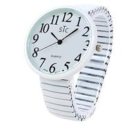 STC Grand Cadran, Montre à Bande Extensible Facile à Lire, Blanc