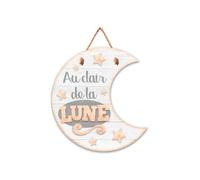 STC - Plaque Forme Lune à Suspendre en Bois - Au Clair de la Lune