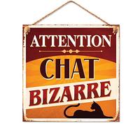 SUD TRADING Plaque métallique Attention Chat 20 x 20 cm