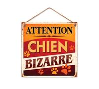 STC - Plaque Métal Attention Chien Bizarre