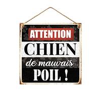 STC Plaque métallique – ATTENTION CHIEN DE MAUVAIS POIL – Noir