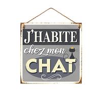 STC Plaque Métal J'habite chez Mon Chat 20 x 20 cm