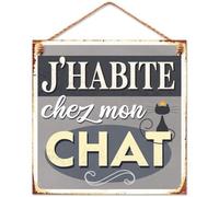 STC - Plaque Métal J'habite chez mon Chat