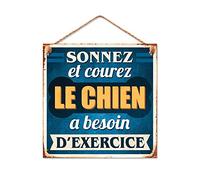 STC - Plaque Métal Sonnez et Courez, Le Chien à Besoin d'exercice
