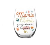 STC – Verre rond Mamie Chérie – Transparent, motifs végétaux et cœurs dorés – 11 cm