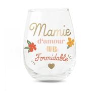STC Verre rond décoratif avec texte Mamie Chérie, Je t'aime à la folie !, décoré de fleurs, Cadeau pour mamie