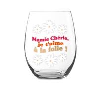 STC Verre rond décoratif avec texte Mamie Chérie, Je t'aime à la folie !, décoré de fleurs, Cadeau pour mamie