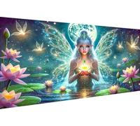 Stceaol Diamond Painting Arts Craft pour Le Décor de Mur à la Maison Complet Diamant kit de peinture diamant 5D DIY Strass Broderie pour adultes Fée avec une fleur de lotus,Foret Rond,110X55cm