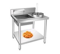 STCERY Table De Panure, Station De Préparation des Aliments Frits, Base De Chef Commerciale, Table De Travail Robuste en Acier Inoxydable, pour Poulet, Poisson, Aliments Frits