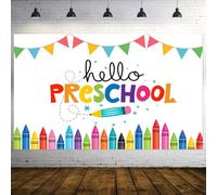 STCREE BJOKEE17 Toile de fond Hello Preschool 2,1 x 1,5 m Crayons Welcome Back to School First Day of Preschool Background for Yard School Room Bulletin Board Decorations