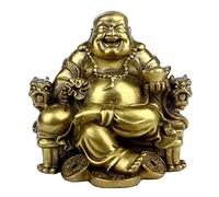 STCREE Figurine de Bouddha Feng Shui en Laiton Chinois, Bouddha Riant à Grand Ventre Assis sur une chaise de dragon impérial avec Ingot, Statue de richesse et de bonheur, décoration intérieure 11cm(H