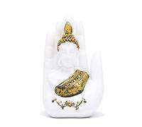 STCREE Statue de Bouddha thaïlandais en résine assis dans la main - Décoration blanche pour la maison, le bureau - TQGJST103