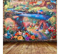 STCREE Tapisserie forêt Alice au pays des merveilles 203,2 x 152,4 cm, motif lapin, cœurs et fleurs, style dessin animé, large tenture murale pour chambre à coucher, salon, dortoir DBLS1304