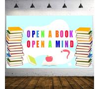 STCREE Toile de fond pour photographie « It's Reading Time » de 2,1 x 1,5 m - Ouvre un livre - Ouvrir un esprit - Divers livres - Fond de lecture - Bannière pour salle de classe - BJOKEE12