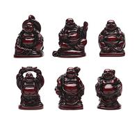 STCREE TQGJST2 Lot de 6 statues de Bouddha Rieur en résine, rouge, porte-bonheur et heureux, 3 cm de hauteur, décoration de pot de fleurs, cadeau de collection
