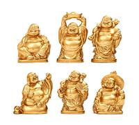 STCREE TQGJST3 Lot de 6 statues de Bouddha Rieur en résine Doré 5,5 cm de hauteur