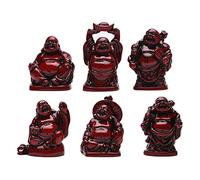 STCREE TQGJST4 Lot de 6 statues de Bouddha Rieur en résine Rouge porte-bonheur 5,5 cm (H)