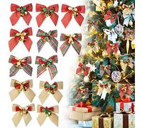STCRERAG 12 PCS Noeuds de Noël en Simili Lin 8 * 8cm Anti-déformation et Anti-décoloration avec Sangles pour Boîte Ruban Cadeau Guirlande Sapin de Noël Bricolage