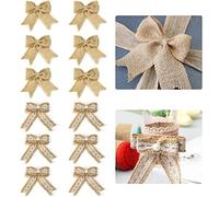 STCRERAG 12 PCS Nœuds Décoratifs en Toile de Jute Papillon Bowknot Rustique Faits à la Main Noeud Papillon Bowknot en Jute Durable 2 Styles pour Mariage Rustique Vintage Créatifs Noël Décoration