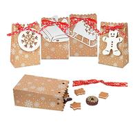 STCRERAG 24 PCS Sac Cadeau de Noël en Kraft Avec Ruban et Ornement - Emballage Cadeau Boite Pochette Papier Sachet Bonbon pour Chocolat (4 Styles)