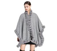 STDNERY Cape en Fausse Fourrure for Femme Col en V Châle en Fourrure Chaud d'hiver Long Châle(Light Gray)