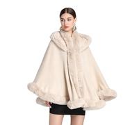 STDNERY Cape en Fausse Fourrure for Femme Manteau d'hiver Chaud en Mélange De Laine Hauts Et Cardigans(Beige)
