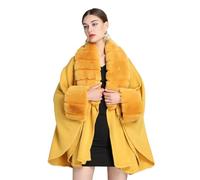 STDNERY Manteau Cape Tricoté Élégant for Femme Cardigan Cape en Tricot Poncho Châle avec Col en Fausse Fourrure for Mariage Automne-Hiver Mariée Demoiselles d'honneur(Yellow)