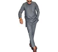 stdpcxz Costume Africain Dashiki Homme Ensemble De Tenue 2 Pièces Avec Poches Costumes Traditionnelle Manche Longue Chemise Et Pantalon Ensemble Tenues Coupe Slim 2,L