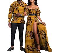 stdpcxz Mariage Traditionnel Africain Tenue De Couple Dashiki Hommes Tenues Coupe Costume Traditionnel Slim Et Robes À Épaules Dénudées Pour Femmes Vêtements À La Mode 3,S