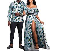 stdpcxz Mariage Traditionnel Africain Tenue De Couple Dashiki Hommes Tenues Coupe Costume Traditionnel Slim Et Robes À Épaules Dénudées Pour Femmes Vêtements À La Mode 4,M