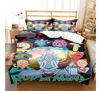 Ste-X Ensemble De Housse De Couette Rick Et Morty 100% Coton à Longues Fibres, Ensemble De Literie Respirant Housse De Couette Légère avec Fermeture à Bouton Caché (220 x 240 cm,RAM 03)