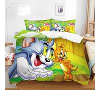 Ste-X Ensemble De Housse De Couette Tom Et Jerry 100% Coton à Longues Fibres, Ensemble De Literie Respirant Housse De Couette Légère avec Fermeture à Bouton Caché (200 x 200 cm,TAJ 02)