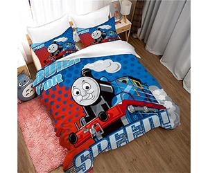 Ste-X Ensemble Housse De Couette Thomas Le Train 3 Pièces Ensembles De Literie Blanc Doux Et Respirant - Fermeture Éclair + 2 Taies d'oreiller 80 X 80 (200 x 200 cm,Thomas 01)