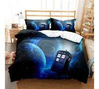 Ste-X Housse De Couette pour Enfants 3 Pièces Doctor Who, Ensemble De Literie Imprimé avec Fermeture à Glissière, Housse De Couette Réversible Blanche pour Enfants (220 x 240 cm,DW 04)