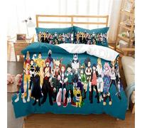 Ste-X Housse De Couette pour Enfants My Hero Academia 3 Pièces, Ensemble De Literie Imprimé avec Fermeture à Glissière, Housse De Couette Réversible Blanche pour Enfants (F,220 x 240 cm)