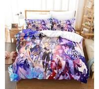Ste-X Literie Douce pour La Peau, Housse De Couette en Coton pour Enfants Et Adolescents, avec Taie d'oreiller, Genshin Impact (140 x 200 cm,Genshin Impact 03)
