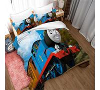 Ste-X Parure De Lit 200 X 200 Thomas Train Housse De Couette Et 2 Taies d'oreiller 80 X 80 Cm, Ensemble De Literie 3 Pièces Doux Et Moelleux avec Fermeture éclair (modèle 01,200 x 200 cm)