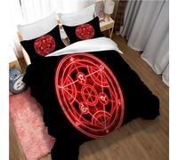 Ste-X Parure De Lit avec Housse De Couette Fullmetal Alchemist 3 Pièces avec Housse De Couette en Microfibre Douce pour Chambre à Coucher avec 2 Taies d'oreiller (140 x 200 cm,FA 02)