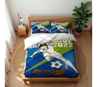 Ste-X Parure De Lit en Coton Lavé Captain Tsubasa Certifiée Oeko-Tex Et Adaptée Aux Personnes Allergiques Comprend 1 Housse De Couette Et 2 Taies d'oreiller (140x200cm,CT 04)