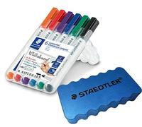 Steadtler Marqueur pour tableau blanc Lumocolor compact, 6er Etui + Staedtler Löscher