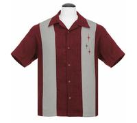 Steady Clothing 3 Étoile Panneau Bordeaux Rockabilly Bowling Chemise Boutonnière